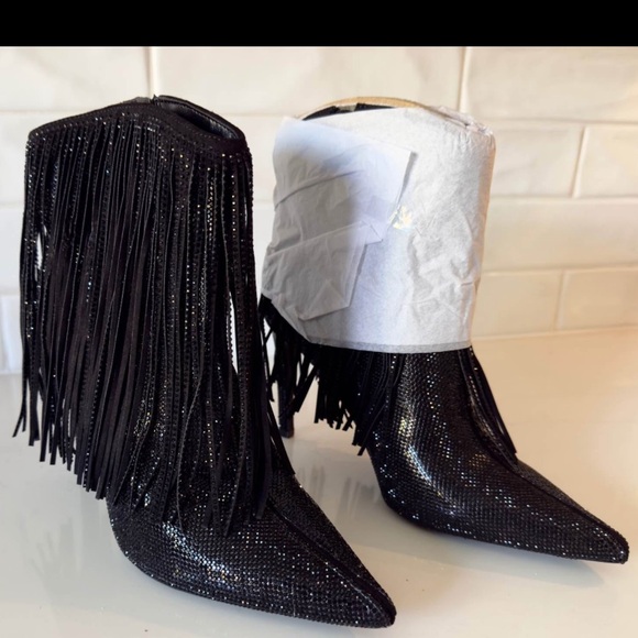 NWT In Box I.N.C. International Concepts Sahoj Western Fringe Rhinestone Booties - Picture 4 of 11